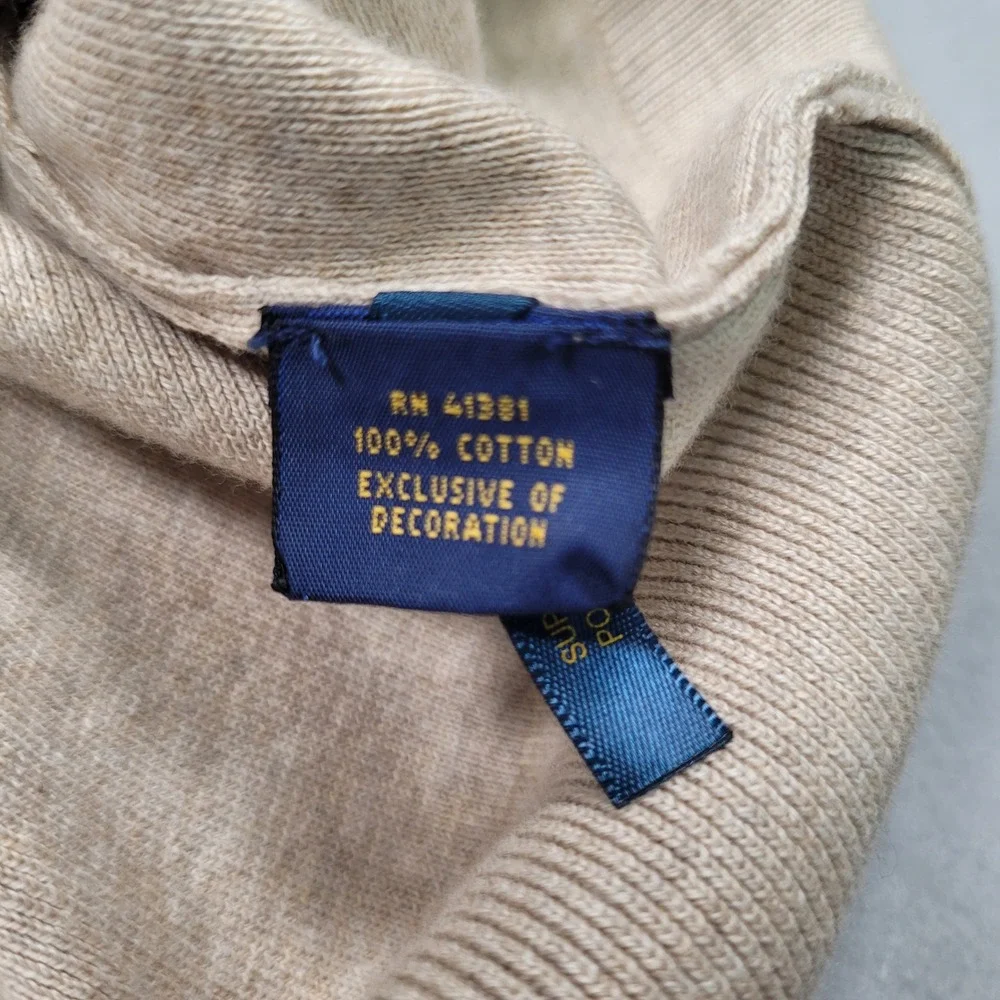 Polo Ralph Lauren Mens Pima Cotton V-Neck Sweater Beige Large Heather Classic